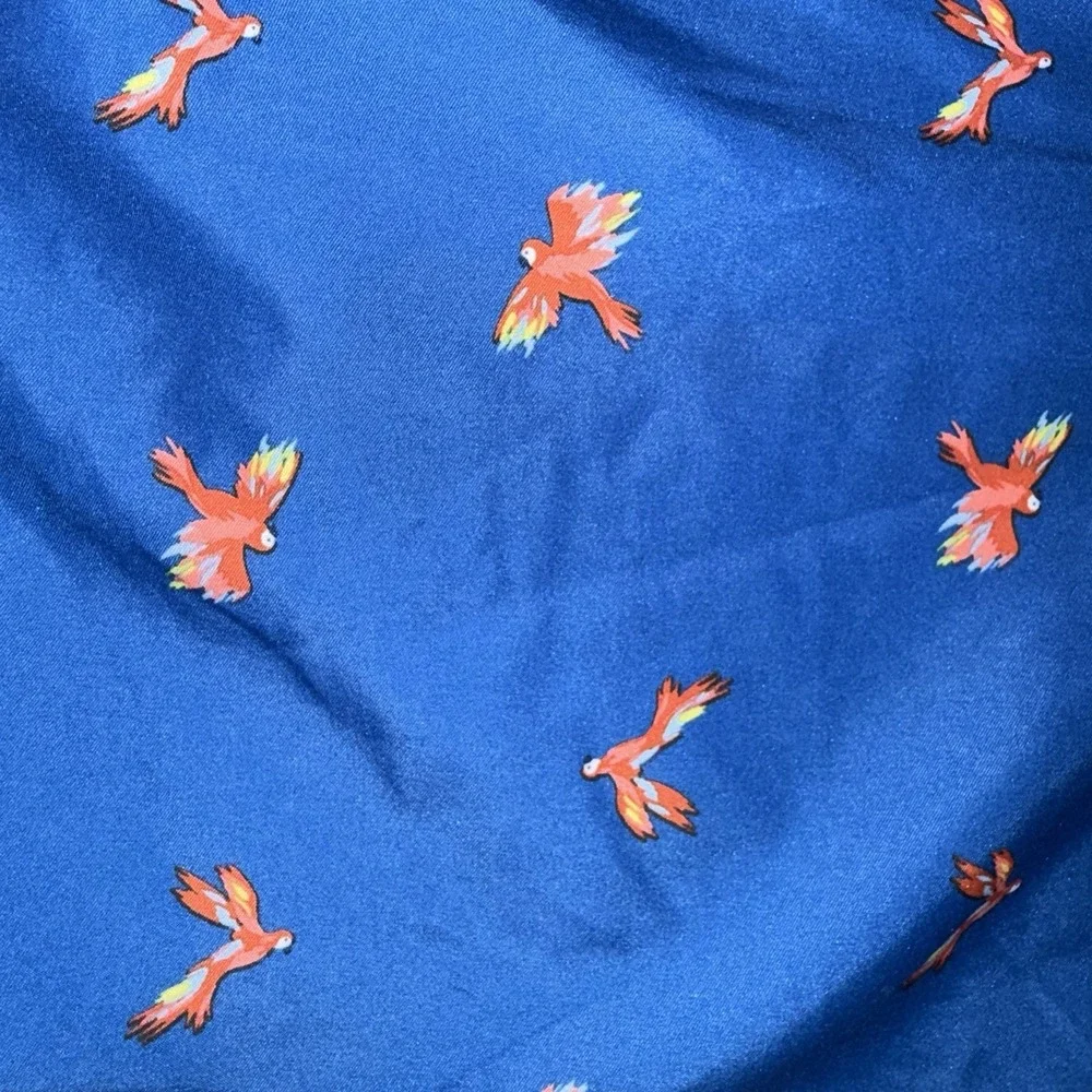 Men's Parrot Print Swim Trunk Mesh Lining Drawstring Board Shorts Blue Size M